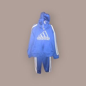 adidas Royal Blue Hoodie and Joggers Set with White Stripes